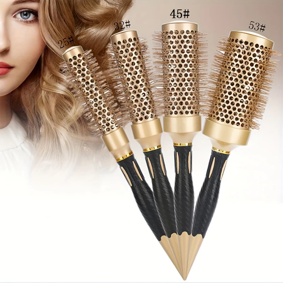 1pc/ Gold aluminum tube round brush metal and ABS plastic handle suitable for normal hair styling tools for curls and increments