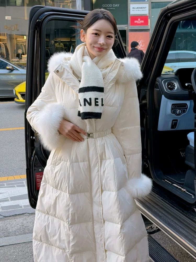 

Зима 202, женский длинный белый ду-пуховик, куртка из 90% наполнителя, теплая утягивающая талия, дизайн, корейский Sle Commute Faion