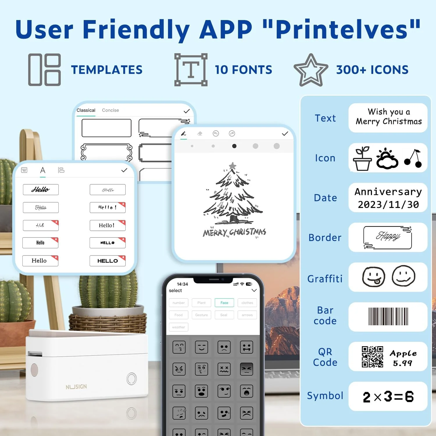 Label Maker Machine with Tape, Bluetooth Label Maker, Portable & Rechargeable Sticker Maker Label Printer with -in , Compatible