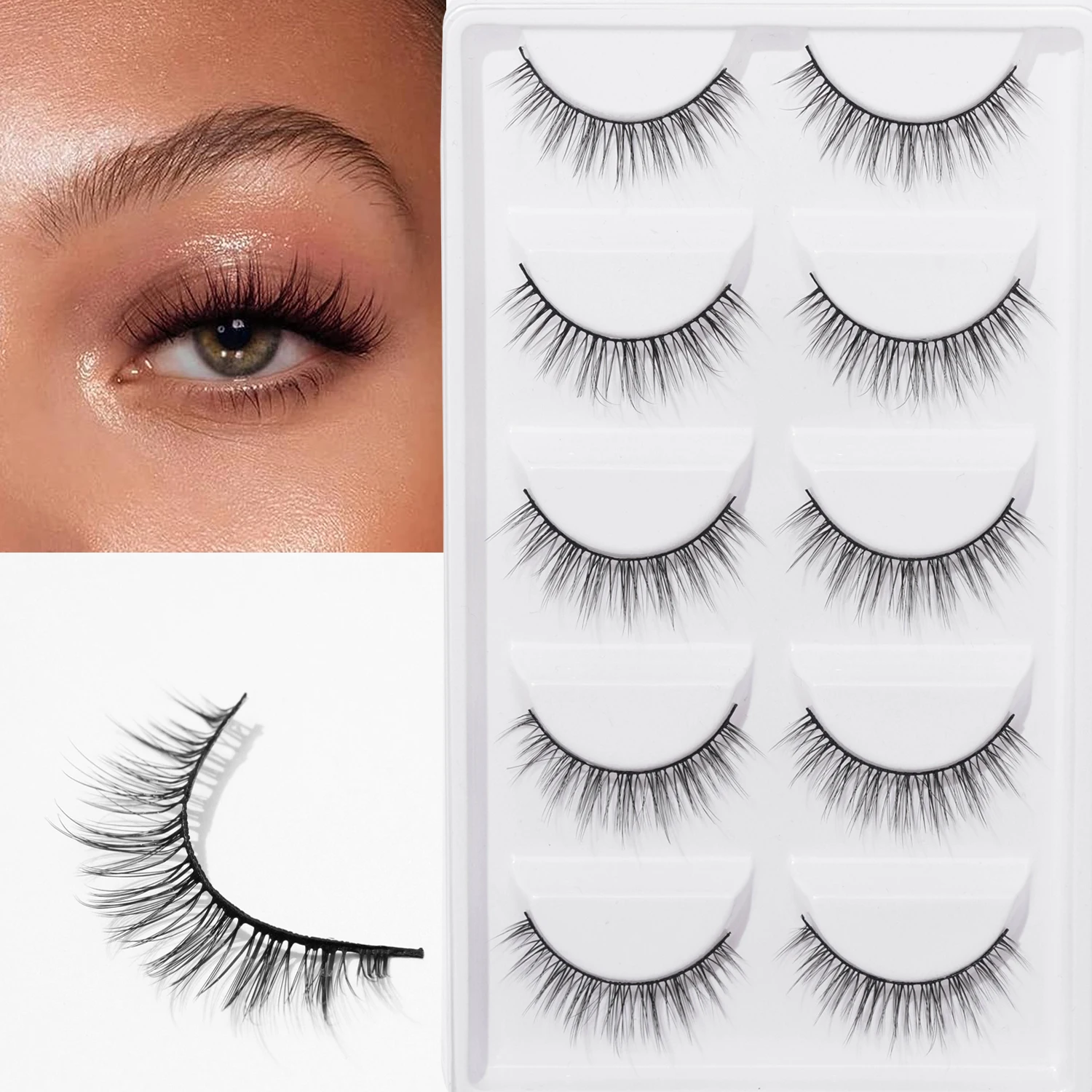 5 paia di ciglia finte natural snelle cross black terrier adatte per la data del lavoro quotidiano
