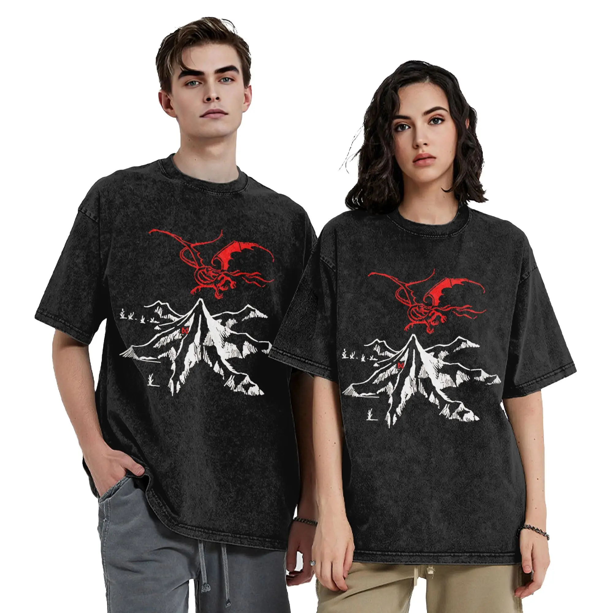 Washed T Shirt The Lonely Mountain T-Shirts High Street L-Lords R-Rings Streetwear Short Sleeve Printed Tops Tees for Men Women