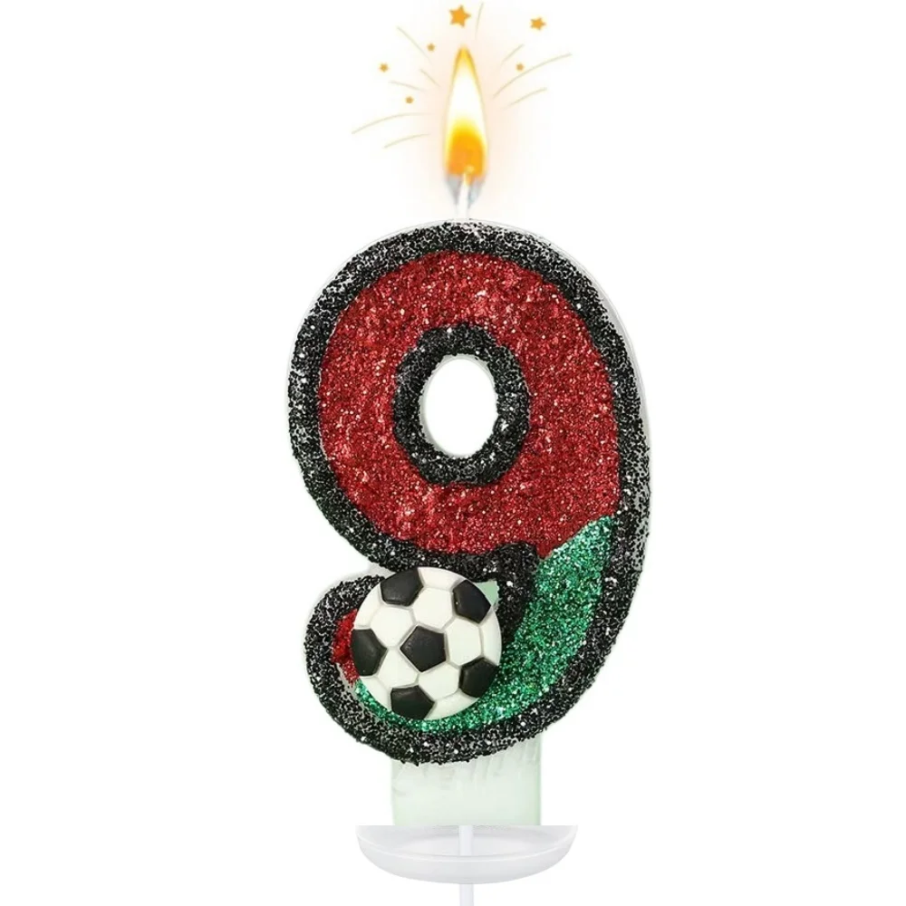 Nieuwe 0-9 cijfer verjaardagskaarsen, originele zwarte rand, tweekleurige voetbal verjaardagstaart, digitale feestkaars decoratie