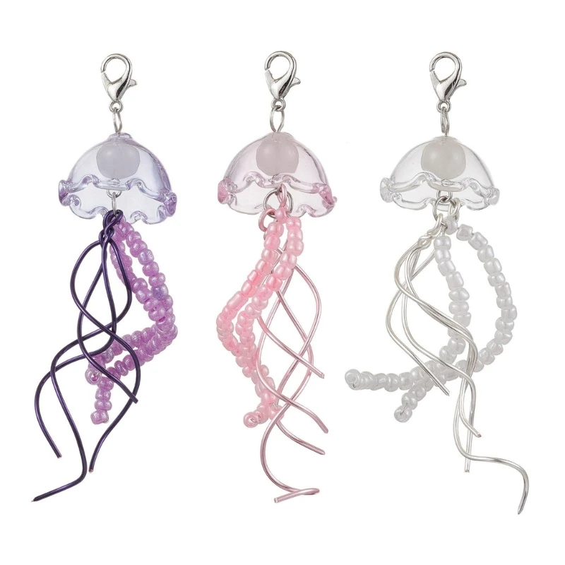 Set of 3 Jellyfish Glass Bead Keychains and Wind Chimes for Home Decoration