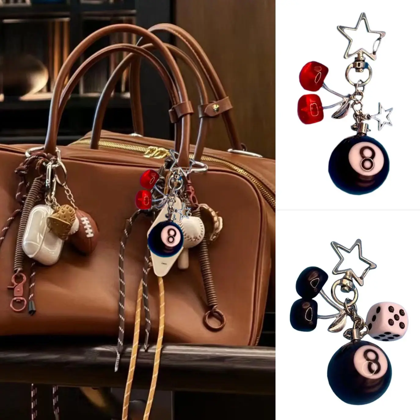 Decoración de bolso para mujer, llavero de moda, accesorios de bolso con forma de cereza, colgantes de bolso de mano, adorno bonito para teléfono, 1 unidad