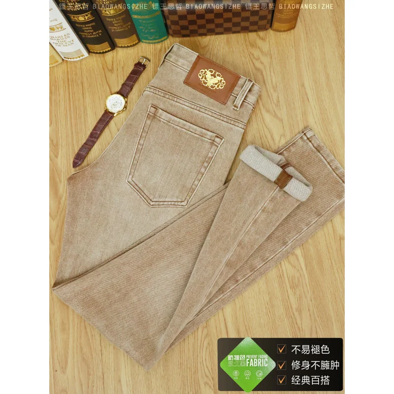 

Мужские джинсы цвета хаки осенью и зимой 2025, элитная легкая роскошная мужская одежда, эластичные брюки на небольшую ногу.