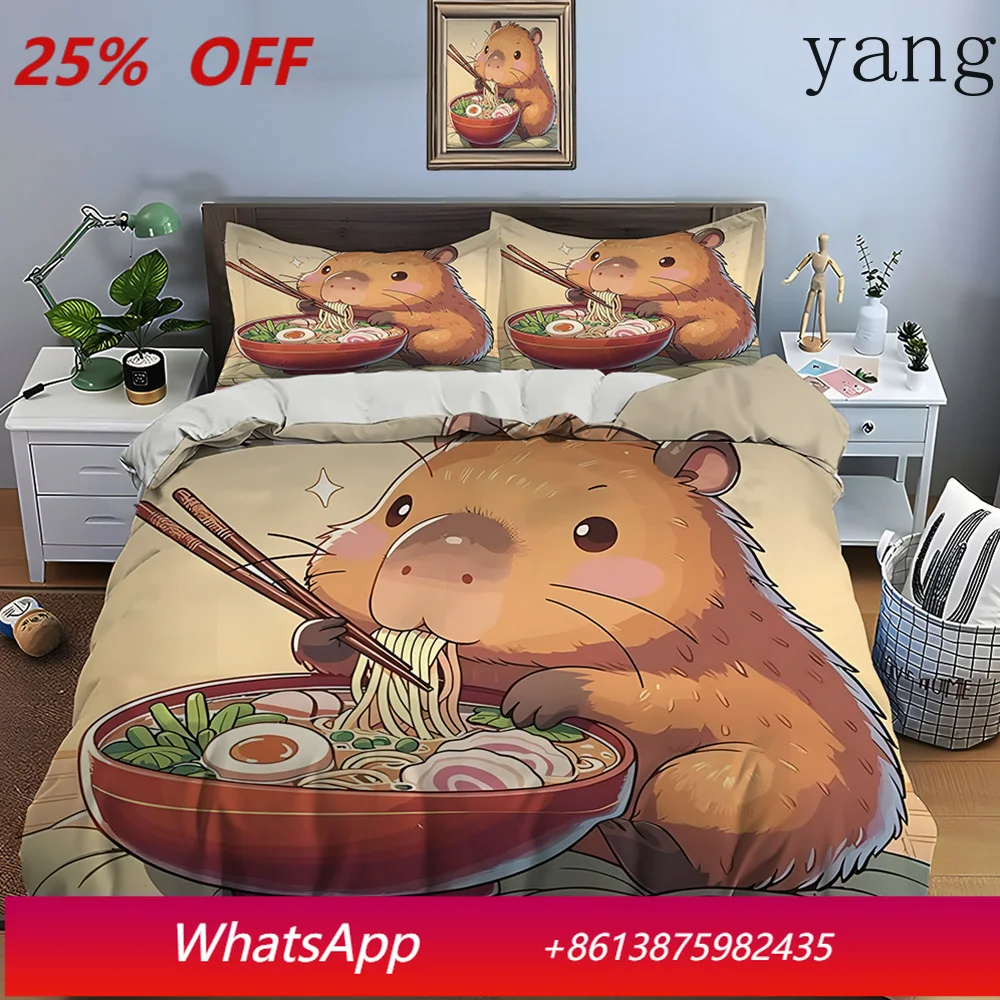 

New Cute Cartoon Capybara Print Bedding Set Duvet Cover 1 Duvet Cover 2 Pillowcases Adult And Children Bedding Set Luxury Gifts