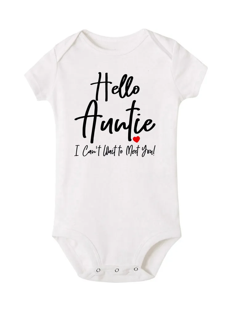 Hello Auntie I Can\'t Wait To Meet You Announcement Baby Toddler Bodysuits Pregnancy Clothes Boy Girl Romper Infant Shower Gifts