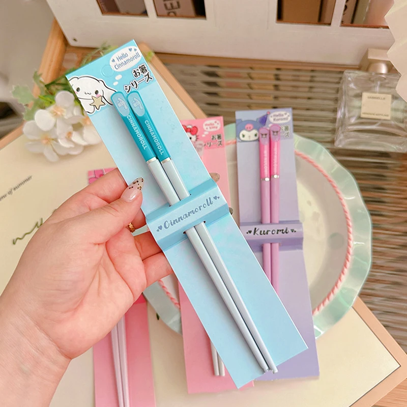 1Pair Sanrio Hello Kitty Kuromi Cinnamoroll Melody Chopsticks  Tableware Portable Dinnerware Anime Flatware