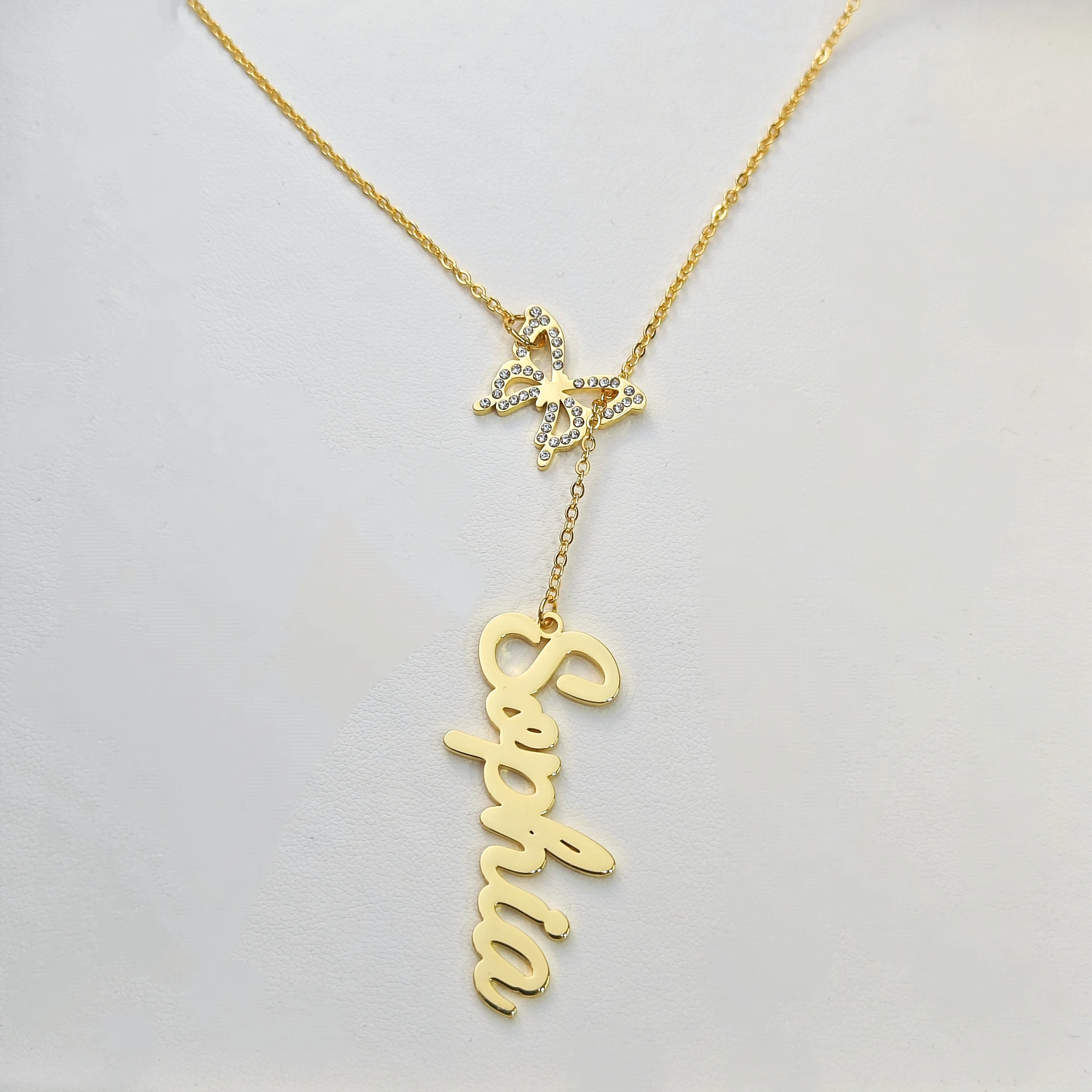 DOREMI Personalised Chain Gift Jewelry Mother Gift Name Initial Letter Gold Stainless Steel CZ Butterfly Charm Name Necklace