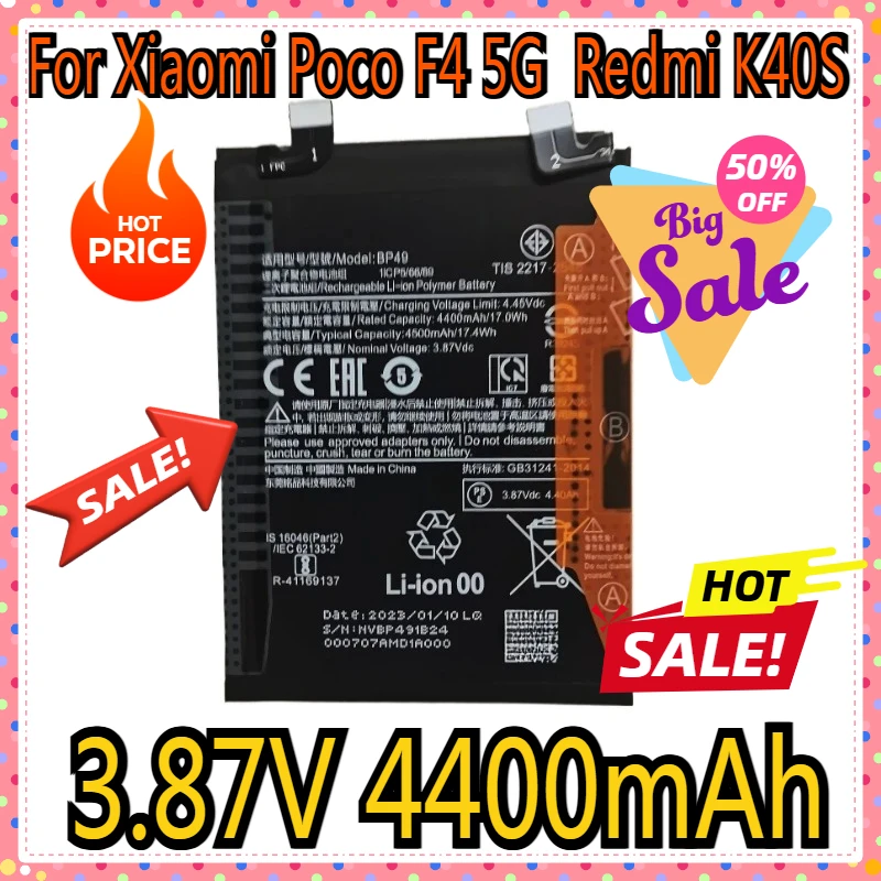 3.87V 4400mAh For Xiaomi Poco F4 5G / For Redmi K40S Replacement Phone Battery Batteries Bateria BP49 Battery