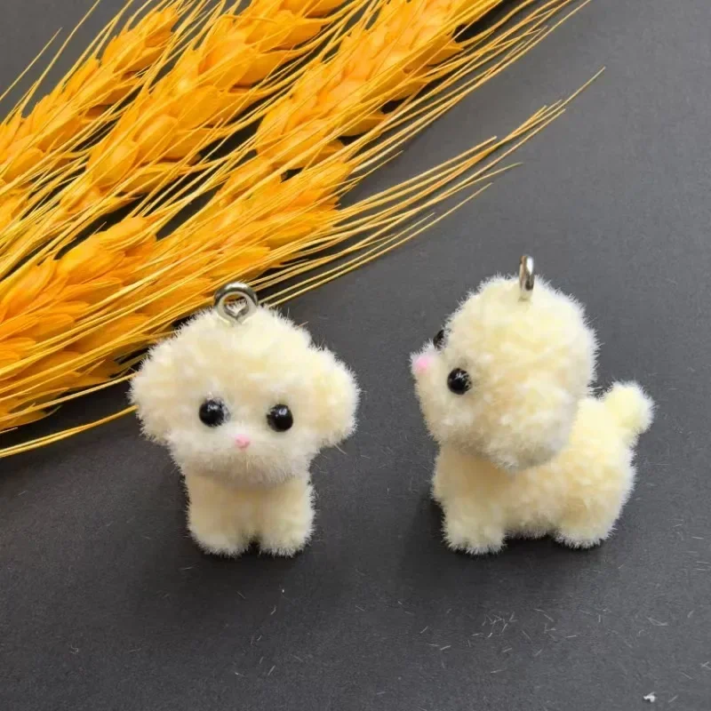 30Pcs 3D Cute Flocked Stand Dog Charms Cartoon Animal Plush Resin Pendant For Phone Keychain Necklace Earrings DlY Jewelry Make