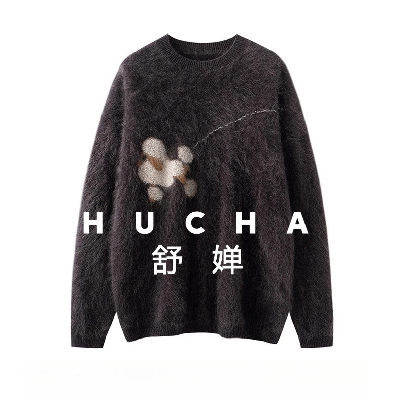 

380g 100% Pure Cashmere Heavy Industry Embroidery Brushed Series Knitted Sweater Women's Pullover Warm Top