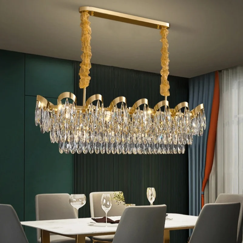 

Led Crystal Chandelier For Dining Room Creative Modern Lighting Fixture Rectangle Gold Lamp Luxury Home Decor Kitchen Lustre