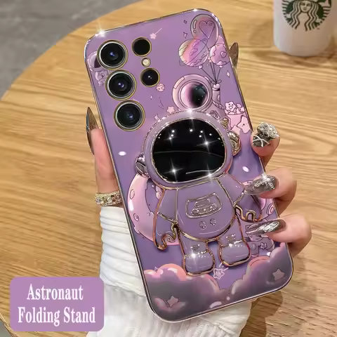 Quicksand Astronaut Plating Phone Holder Case For Samsung Galaxy S23 S22 S21 S10 S9 S8 Plus Note 20 ultra 10 Plus Cover