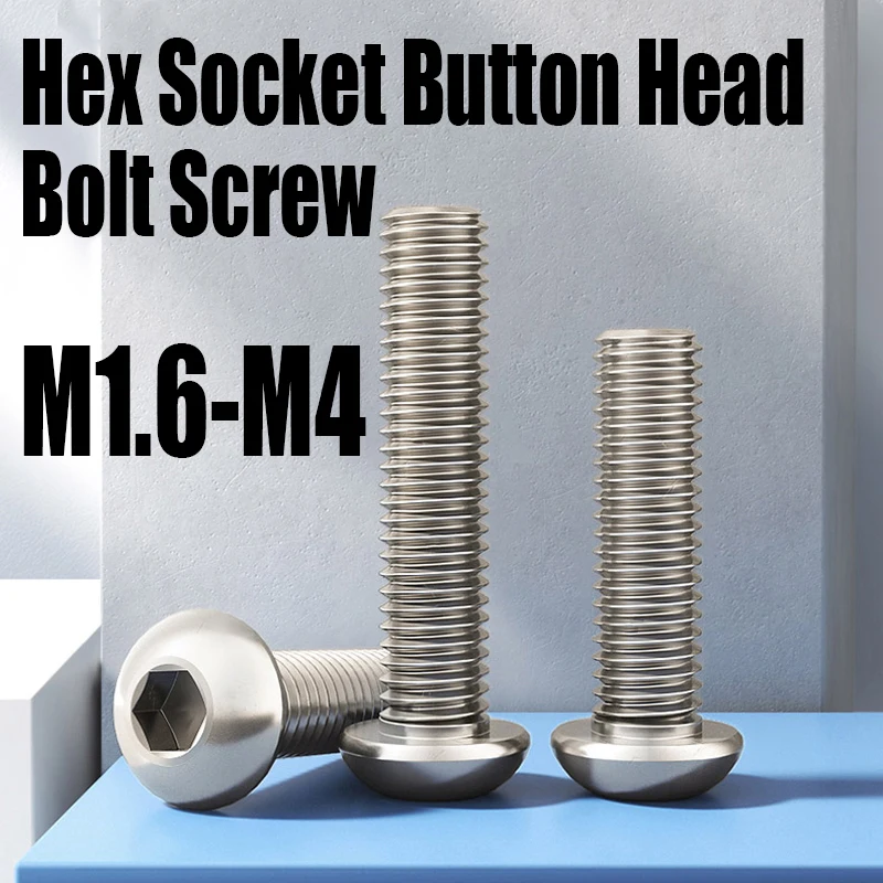 

10PCS M1.6 M2 M2.5 M3 M4 Grade 10.9 Steel Nickel Plating Hex Socket Button Head Allen Bolt Screw Round Head Hex Socket Screw