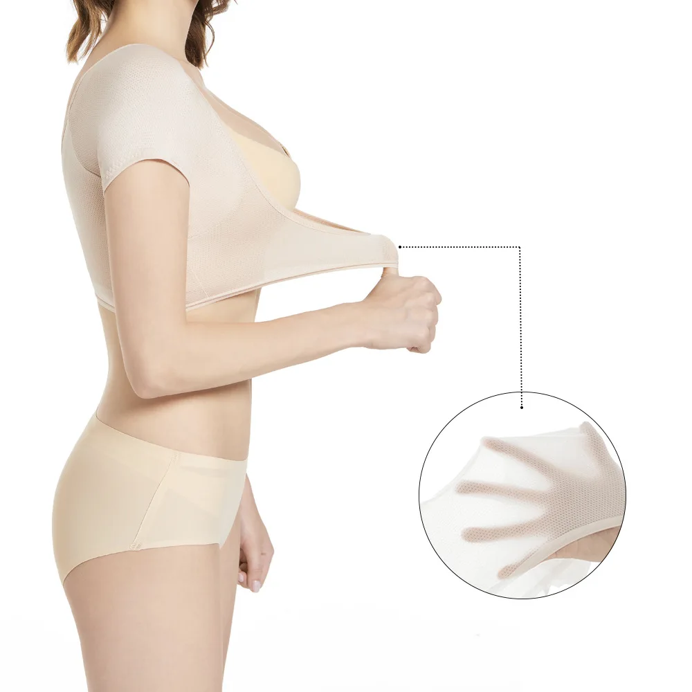 سترة ممتصة للعرق مع دعم للصدر، شبكة ممتصة للعرق تحت الإبط، أكمام قصيرة سريعة الجفاف، قابلة للتنفس ومقاومة للعرق