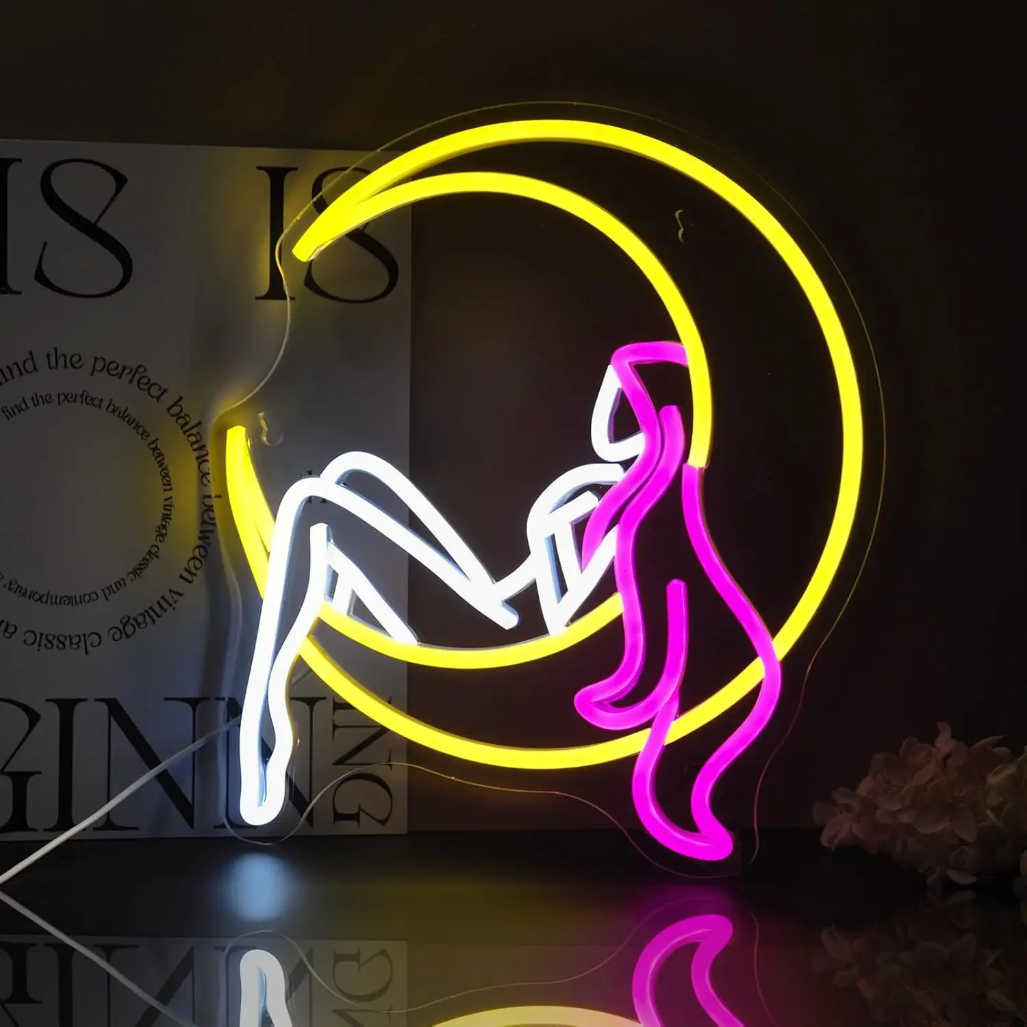 

Moon Girl Neon Sign Wall Decor Art Light Retro industrial neon, warm-toned, warm yet tough