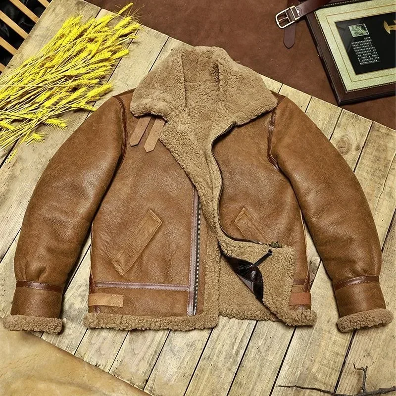 High Quality High Appearance Level Fur Integrated Flight Suit Men's Fleece Leather Motorcycle Short Jacket Imitation Fur Coat