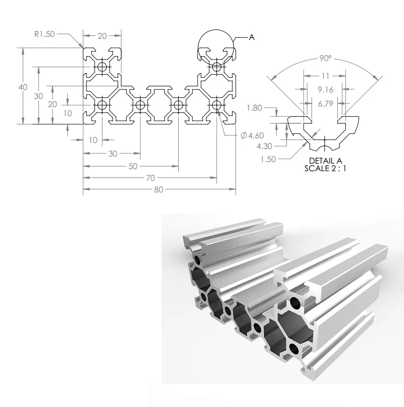 Openbuilds 20 Series 4080 C-Beam Aluminum Profile from 100mm to 1500mm Aluminum Extrusion for CNC Router 3D Printer Parts