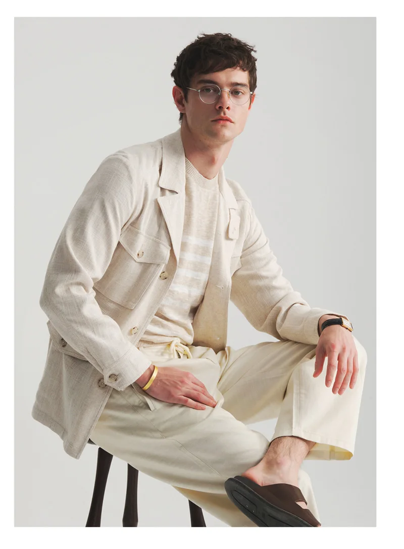 Fengbaoyu Natural Linen Men's Coat American Casual Shirt Retro Style Comfortable Men's Clothing Spring-Autumn view 4