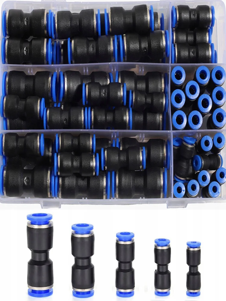 60pcs Box Pneumatic Fitting Straight Push Plastic Connector 4/6/8/10/12mm Trachea Connector PU Air Hose Tube