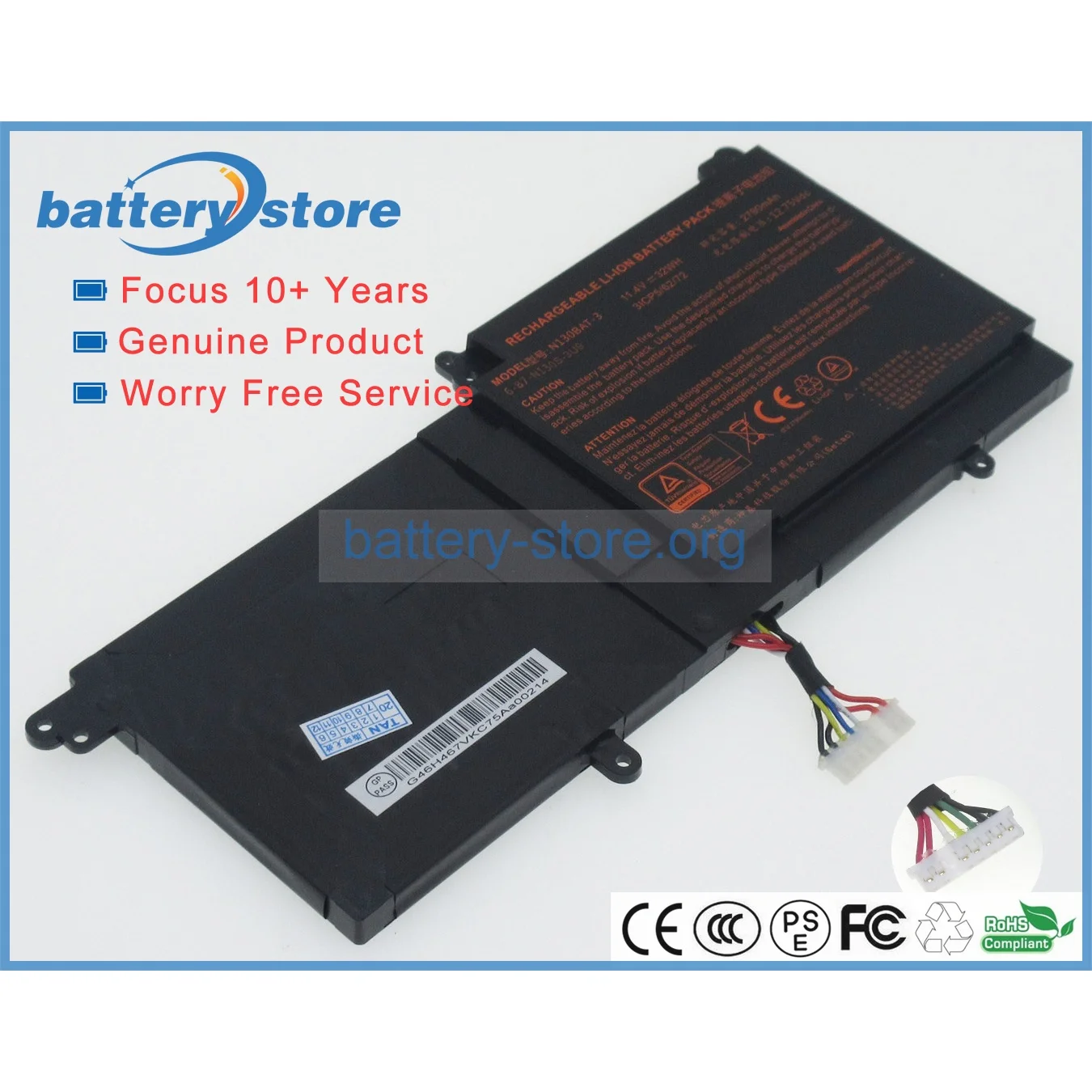 

Genuine battery N130BAT-3, 6-87-N130S-3U9A, 3ICP5/62/72 for CLEVO N130BU, NP3130 ,N131BU, N130WU, N131WU,11.4V, 32W