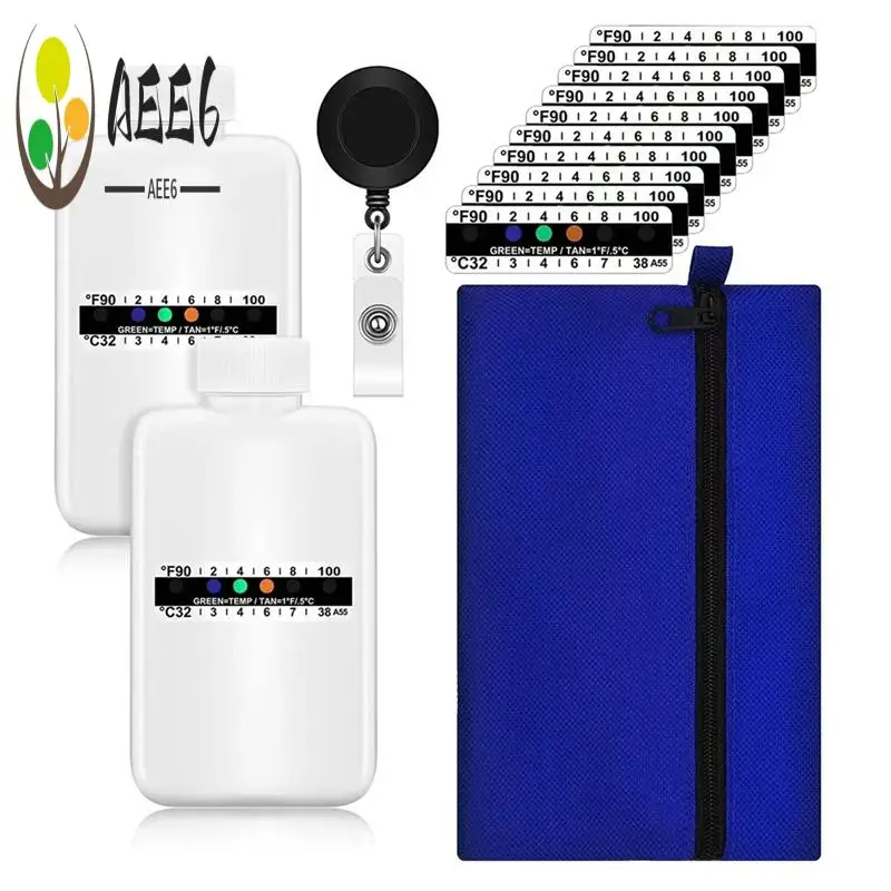 AEE6-14 pezzi Kit completo per test dell'urina: 2 bottiglie vuote portatili, 10 strisce reattive adesive sensibili alla temperatura e portachiavi