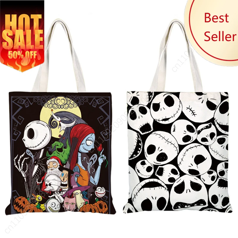 

The Nightmare Before Christmas Canvas Shoulder Bag Cartoon Jack Sally Casual Handbag Large Capacity Beach Crossbody Bags Gifts