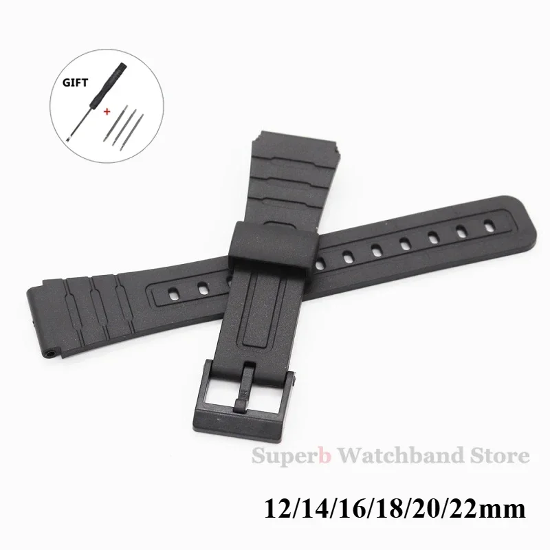 12/14/16/18/20/22 مللي متر سيليكون المطاط حزام ل W800H A158/168 AE1200/1300 F91W F84 حزام الساعات الرجال النساء سوار إكسسوارات
