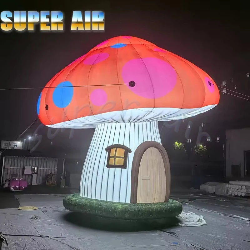 Giant LED Inflatable Mushroom House, Fairy Tale Themed Cabin Decoration, Ideal for Night Parties & Holiday Events