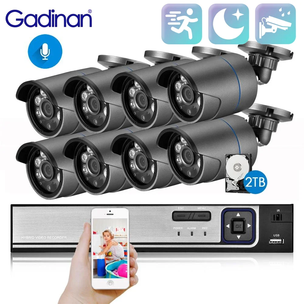 Gadinan 8CH 5MP POE NVR Kit Outdoor Audio CCTV Security System Motion Detection IP Camera P2P Video Surveillance Set HDMI XMEye