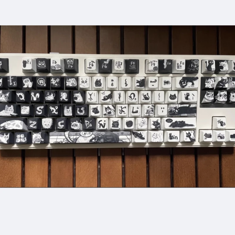 

Black White Tai Chi Cat Cute Theme Keycaps Set PBT Cherry MOA Profile Custom Original Handmade Keycaps for Mechanical Keyboard