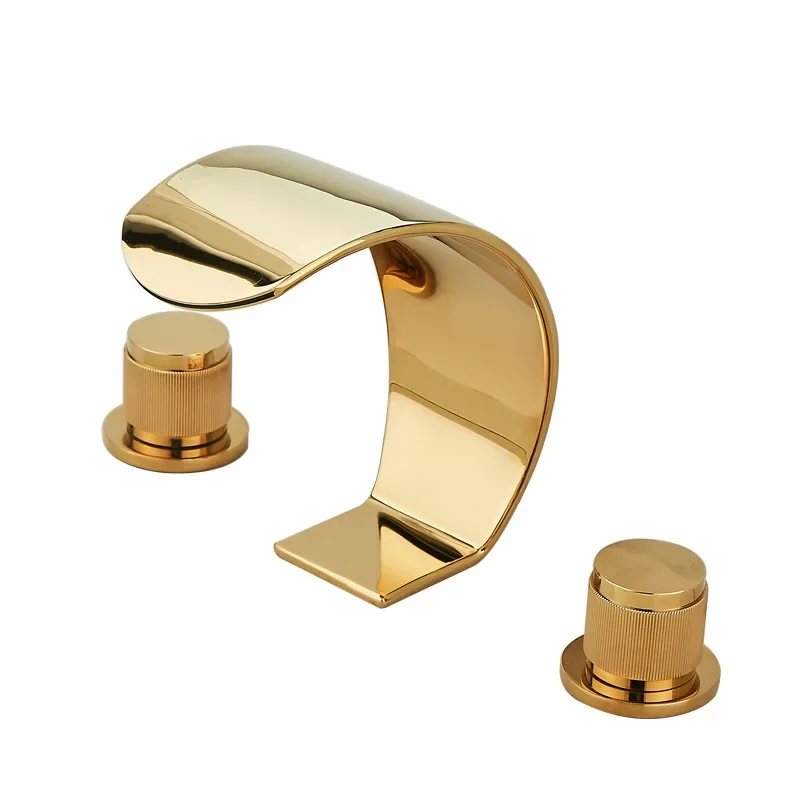 

Light luxury gold split three-hole waterfall faucet basin, toilet, hot and cold bathroom cabinet, sink, washstand