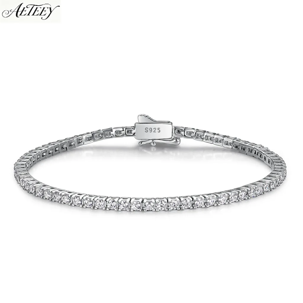 AETEEY S925 Silver Moissanite Tennis Bracelet All-match Shiny Light Luxury Women Wrist Jewelry