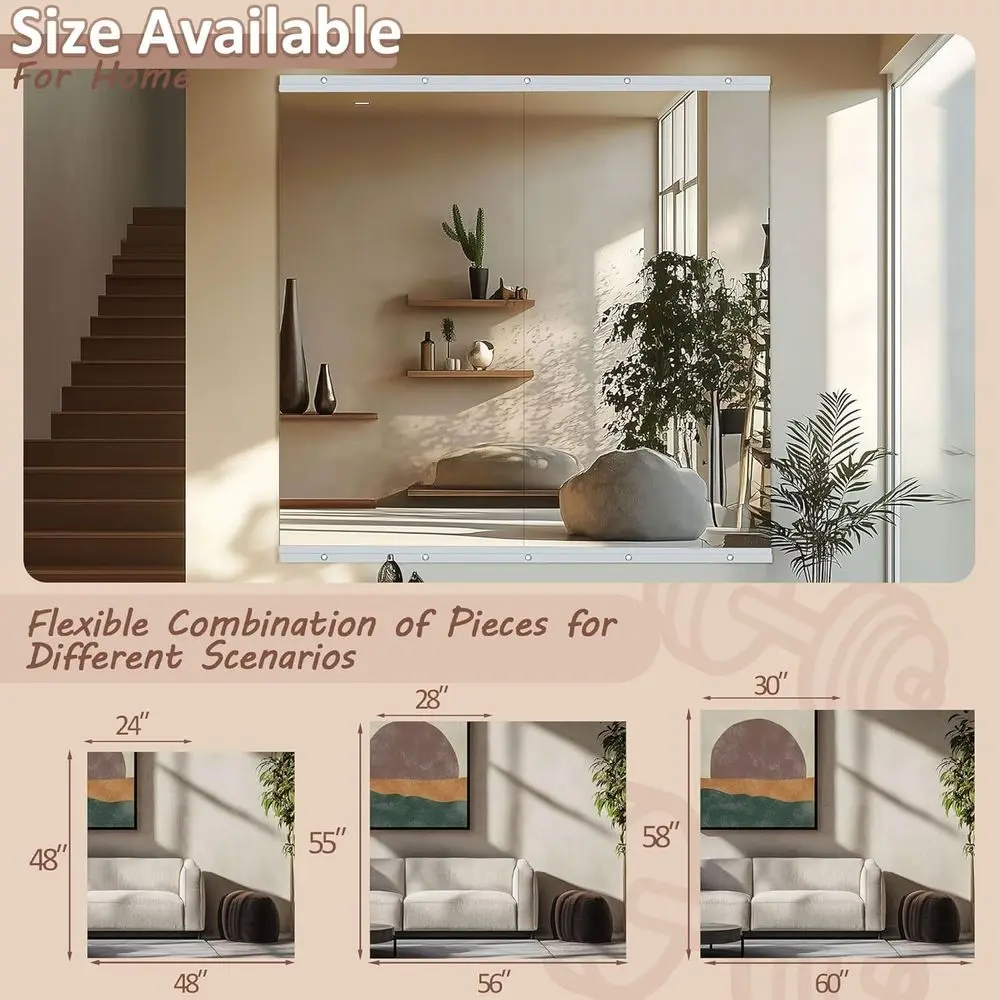 مرايا حائط زجاجية بدون إطار مقاس 48 × 24 بوصة لصالة الألعاب الرياضية المنزلية واليوجا والرقص والحمام #4