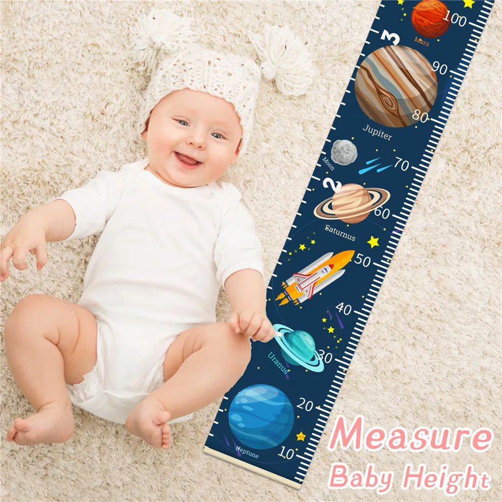 Height Measure Ruler for Kids, Cartoon Planet Rocket, Hanging Baby Height Chart Scroll Poster, Painting for Boy's Bedroom Decor