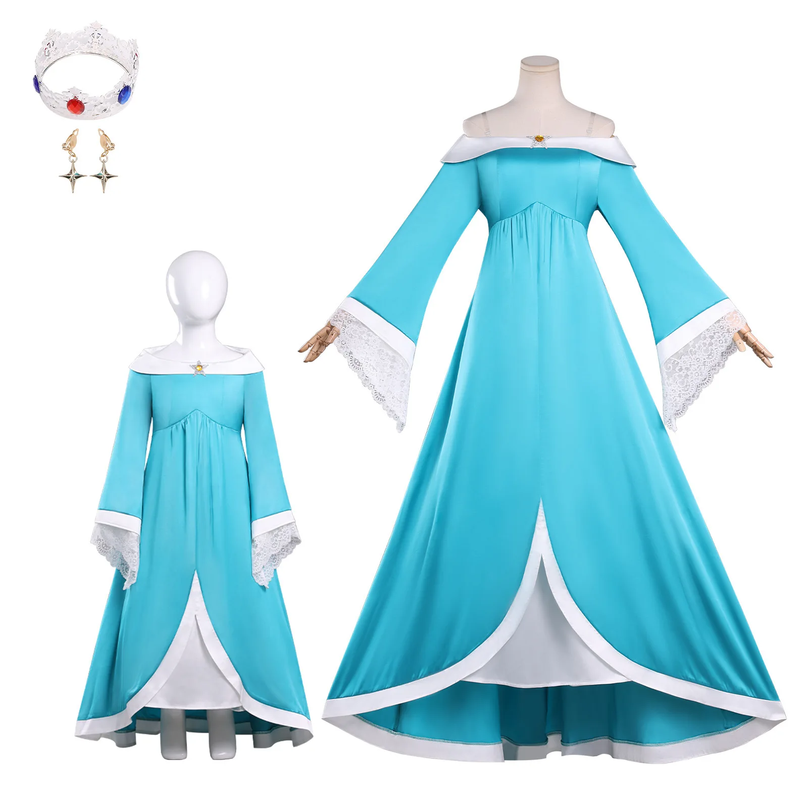 

Anime Galaxy Movie Rosalina Super Cosplay Costume Mario Elegant Blue Dress for Women Halloween Carnival New Rosalina Uniform