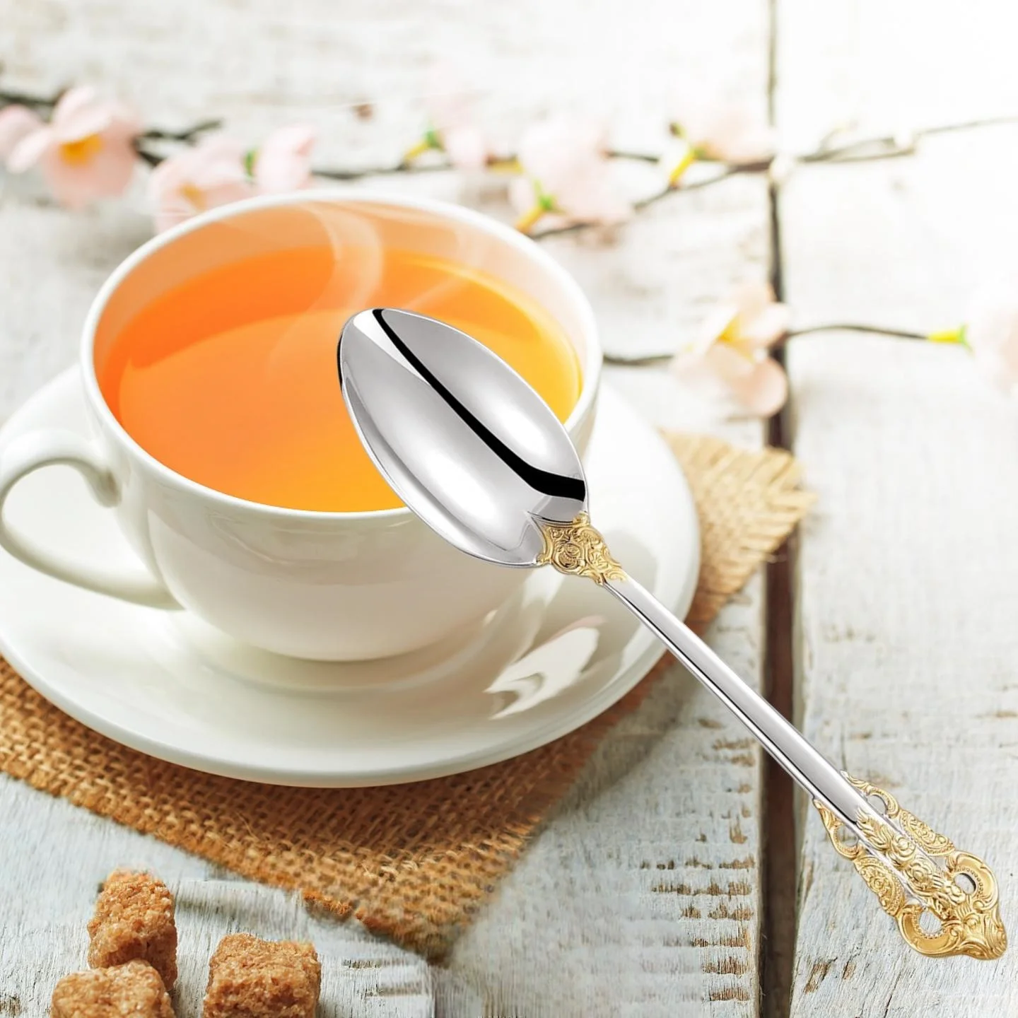 5.1inch vintage mirror golden coffee spoon set gold plated tea spoon 18-10 steel coffee stirring spoon dessert spoon cake spoon