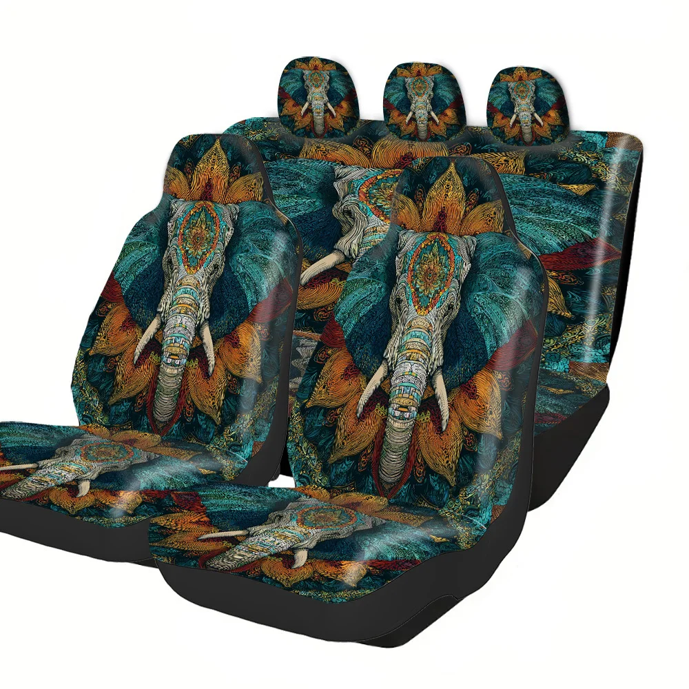 2-5 Seat Set Car Seat Covers Majestic Elephant Mandala Print Premium Polyester Universal Perfect Fit Truck SUV Off-Road Car Brea