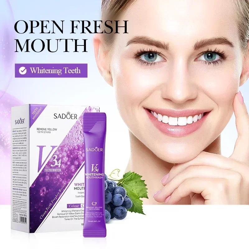 V34 Whitening Mouthwash Cleans Teeth Oral Travel Packet Individual Mouthwash for Oral Cleaning Tools Removel Teeth Stain 20Pcs