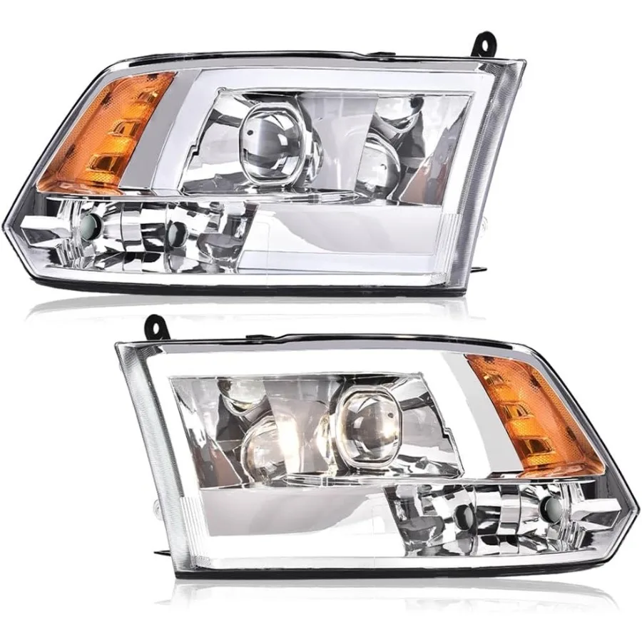 

Светодиодные фары DRL в сборе, совместимые с Dodge Ram 1500 2500 3500 2009-2012, прозрачные линзы, хромированный корпус, янтарный отражатель, не подходит