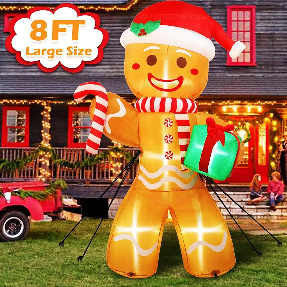 

Рождественский надувной пряничный человечек 8 футов, с подарочной упаковкой, светодиодной подсветкой, используется для внутреннего и наружного украшения газона двора и сада