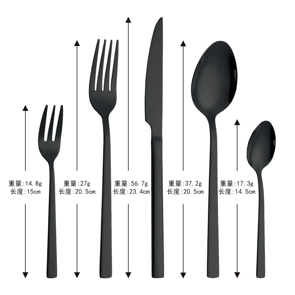 5Pcs Black Western Dinnerware Set Stainless Steel Cutlery Set Fork Knife Safe Flatware Set Silverware Spoon Tableware Dishwasher