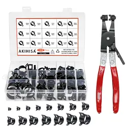 100Pcs 6-25mm Fuel Hose Clamp Spring Band Clip Pressure Clamp with Plier Kit Silicone Vacuum Water Pipe Clamp Air Tube Clip 호스밴드