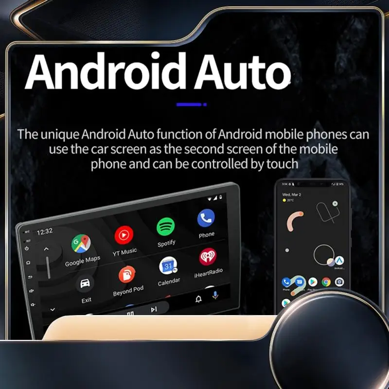 

2 Din Android Car Stereo Wireless Carplay Android Auto, 9 Inch Touchscreen Black Wifi GPS Bluetooth FM RDS 2G+32G-N34R