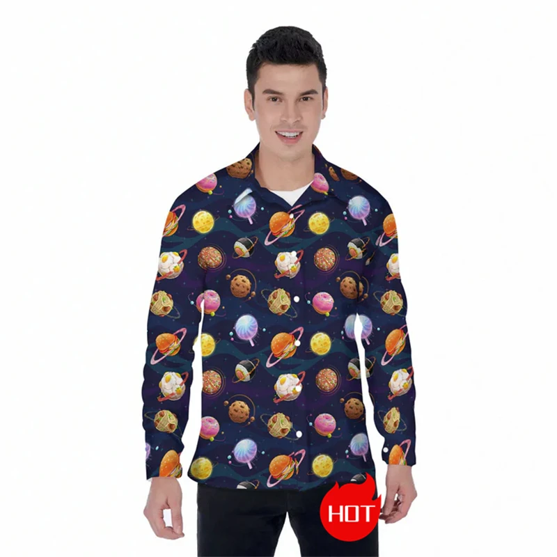 Colorful Space Casual Shirts Purple Planets Elegant Shirt Comfortable Blouses Men Long Sleeve Design Clothes Funny Male Gifts