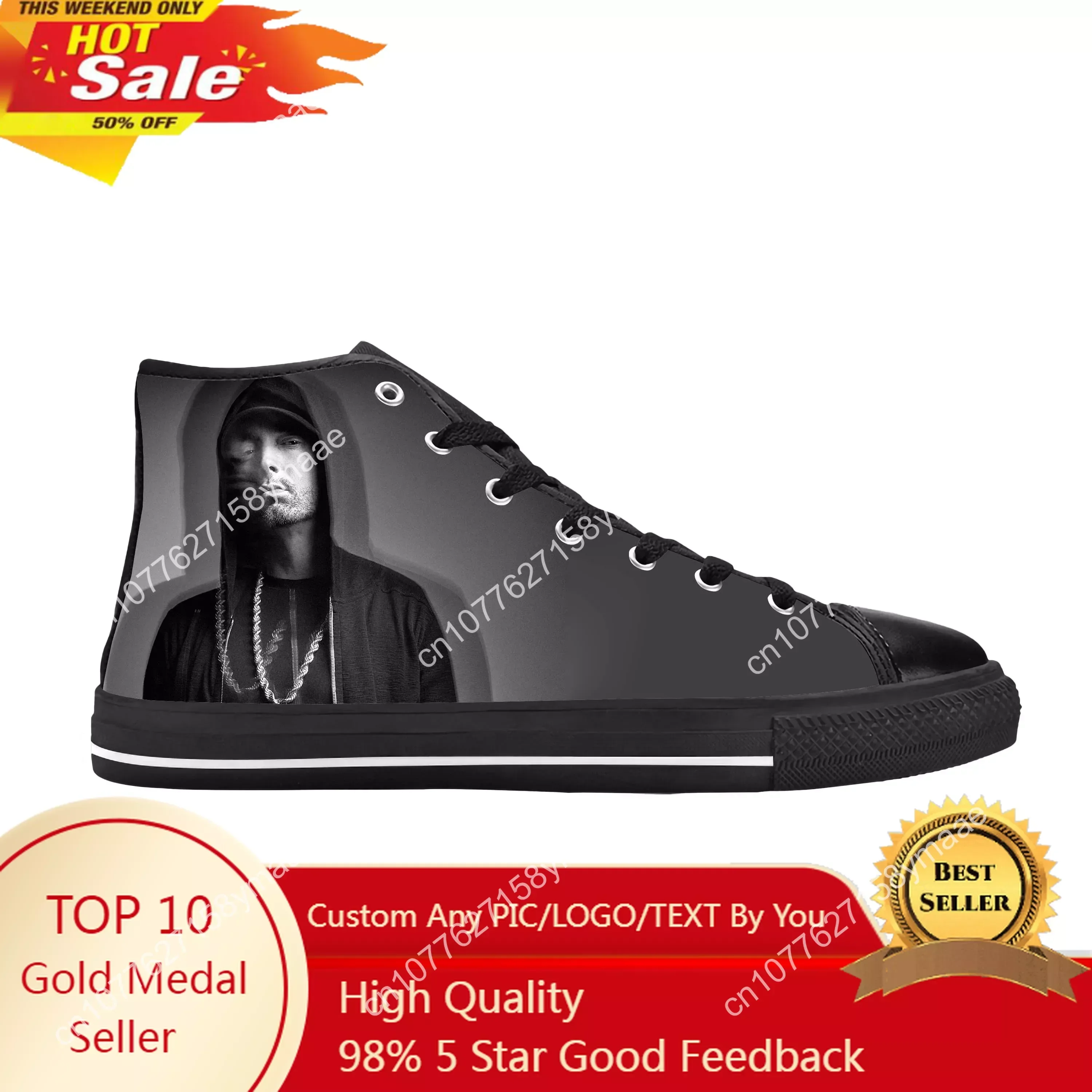 

Hip Hop Rapper Rap Singer Music Eminem Rock Funny Casual Cloth Shoes High Top Comfortable Breathable 3D Print Men Women Sneakers