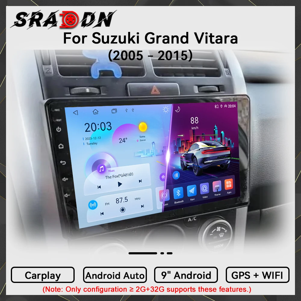 Para Suzuki Grand Vitara 3 2005 2006 2007 2008 2009 2010 2011 2012 2013 2014 2015 Rádio Automóvel Android Multimédia Video Player GPS Navegação Carplay Ecrã Táctil Estéreo Automóvel