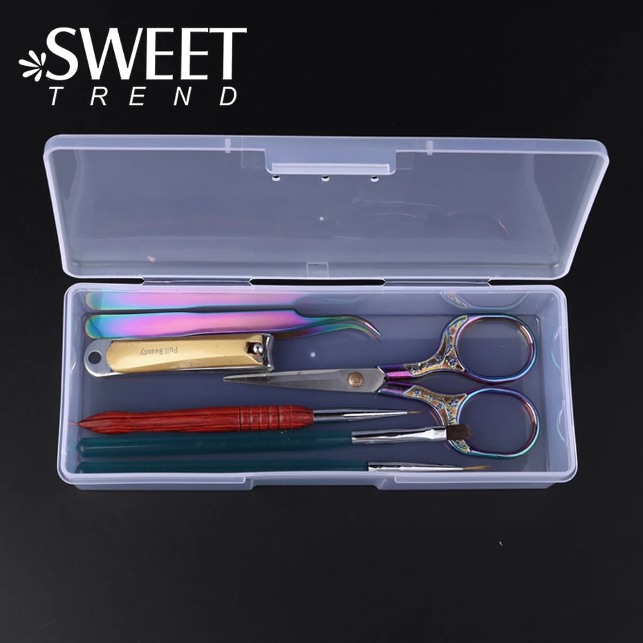 Clear Pink Nail Art Storage Box Accessories Plastic Organizer Container Packaging Case For Nail Pen Brushes&Files Manicure Tool