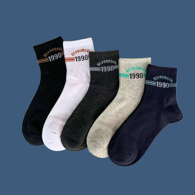 Calcetines de algodón con letras para hombre, medias de tubo medio que combinan con todo, para estudiantes, otoño e invierno, novedad de 5/10 pares